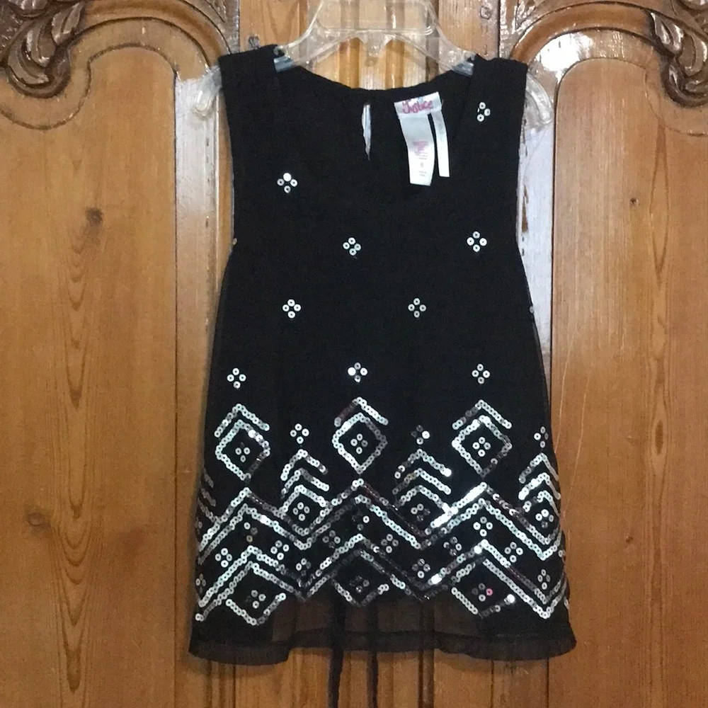 3/$20 Justice Black Top with Sequins - Tie Back